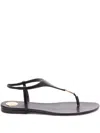 Saint Laurent Smooth Leather Cassandra Triangular Upper Flat Sandals In Black