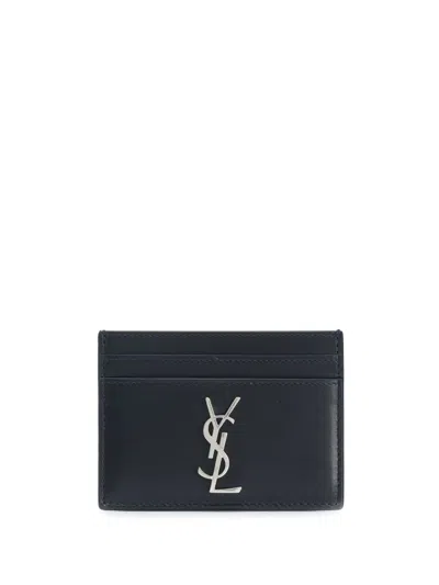 Saint Laurent Smooth Leather Cassandre Card Holder In Black