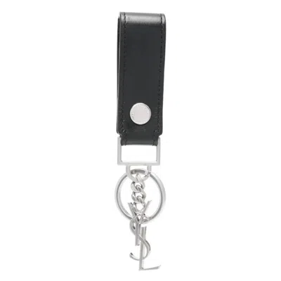 Saint Laurent Smooth Leather Cassandre Key Ring In ["black"]