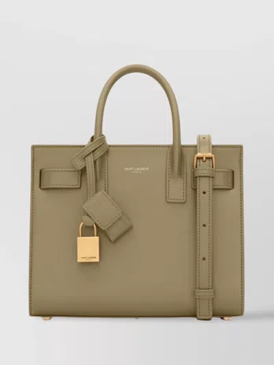 Saint Laurent Smooth Leather Nano Tote Bag In Green