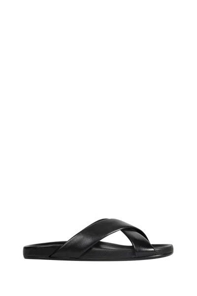 Saint Laurent Smooth Leather Nichols Slides In Black