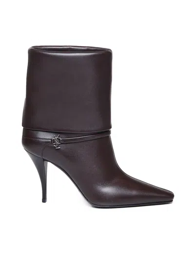 Saint Laurent Harris Eagle Brown Leather Boots In Black