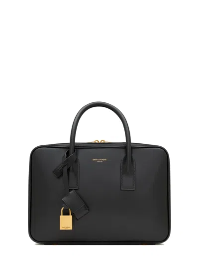 Saint Laurent Smooth Leather Satchel Bag - 25 X 19 X 9 Cm In Black