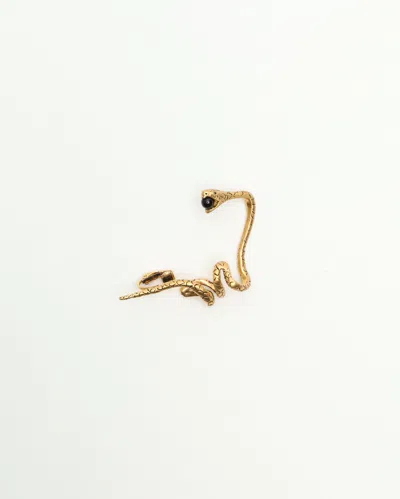Saint Laurent Snake And Faux-pearl Single Ear Cuff In Gold