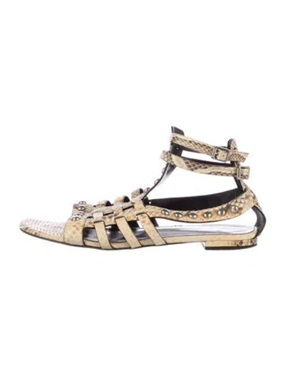 Pre-owned Saint Laurent Snakeskin Animal Print Gladiator Sandals In Neutral