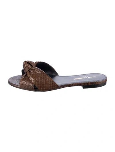 Pre-owned Saint Laurent Snakeskin Animal Print Slides In Blue