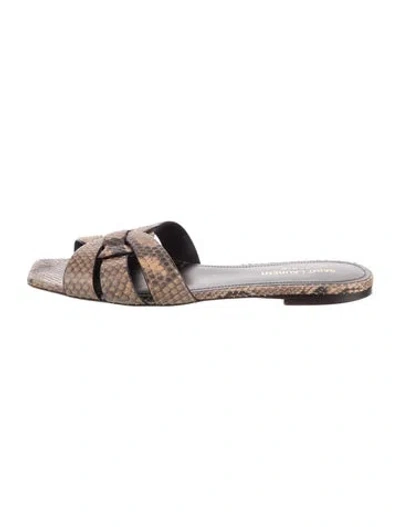 Pre-owned Saint Laurent Snakeskin Animal Print Slides In Brown