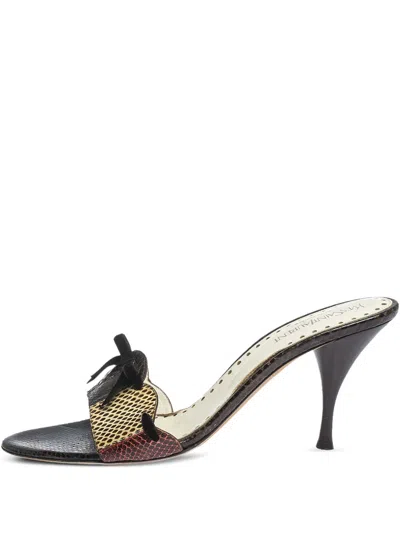 Pre-owned Saint Laurent Snakeskin Bow Sandals In Brown