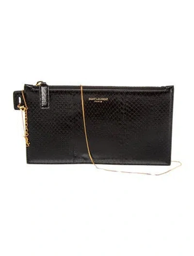 Pre-owned Saint Laurent Snakeskin Clutch In Black
