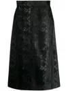 Saint Laurent Snake-effect High-rise Velvet Midi Skirt In Black