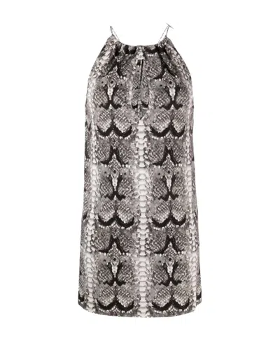 Saint Laurent Snakeskin-print Mini Dress In Gray
