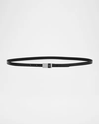 Saint Laurent Snakeskin Skinny Belt W/ Logo Hardware In 1000 Black