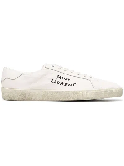 Saint Laurent Embroidered Side Lace-up Sneakers In White