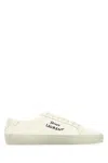 Saint Laurent Court Classic Distressed Logo-embroidered Canvas And Leather Sneakers In White