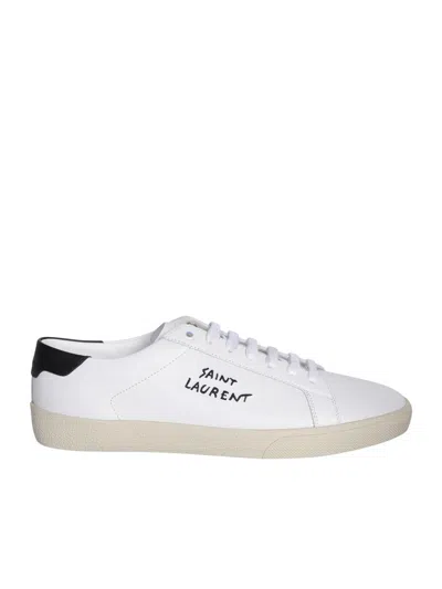 Saint Laurent Logo Leather Low-top Sneakers In White