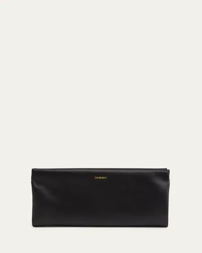 Saint Laurent Soft Ysl Clutch Bag In Satin In Black