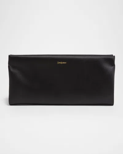 SAINT LAURENT SOFT YSL CLUTCH BAG IN SATIN