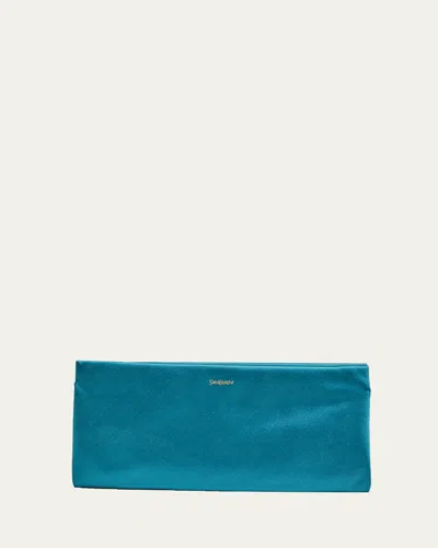 Saint Laurent Soft Ysl Clutch Bag In Satin In Blue