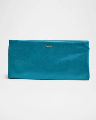 Saint Laurent Soft Ysl Clutch Bag In Satin In Blue