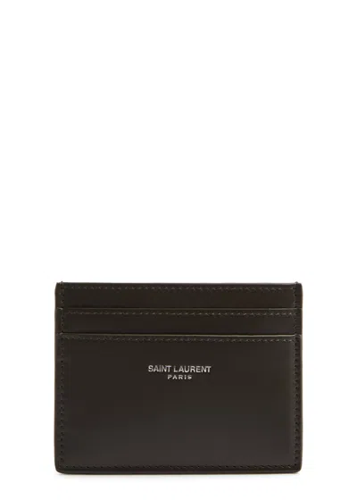 Saint Laurent Soho Leather Card Holder In Gray