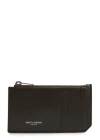 Saint Laurent Leather Card Holder With Top Zippered Slot In Brown