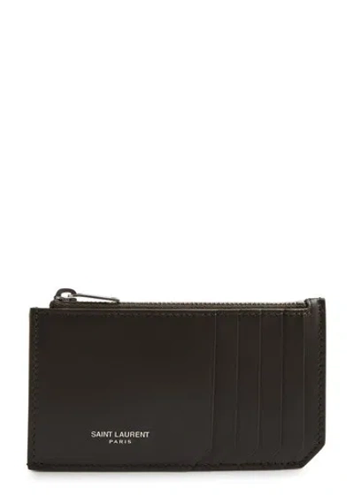 Saint Laurent Leather Card Holder With Top Zippered Slot In Multi