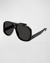 Saint Laurent Solace Acetate Aviator Sunglasses In Shiny Solid Black