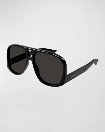 Saint Laurent Solace Acetate Aviator Sunglasses In Black Dark Grey