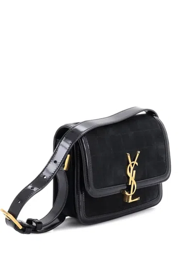 Pre-owned Saint Laurent Solferino Bag Quilted Suede Small Shoulder Bag In Black