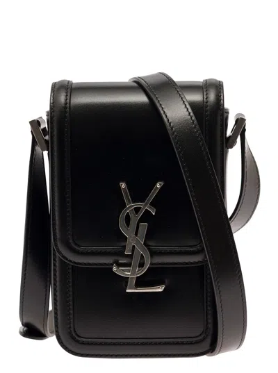 Saint Laurent 'solferino' Black Crossbody Bag With Cassandre Closure In Smooth Leather Man In Multicolor
