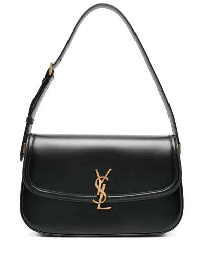 Saint Laurent Solferino Large Leather Box Bag In Black
