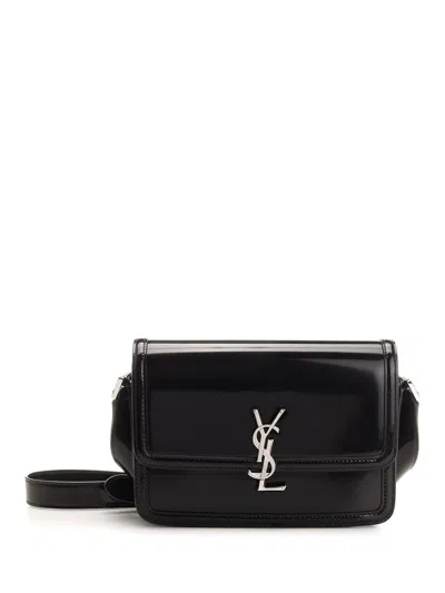 Saint Laurent Solferino Logo Plaque Shoulder Bag In Black