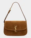 Saint Laurent Solferino Medium Ysl Shoulder Bag In Suede In Brown