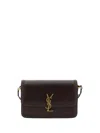 Saint Laurent Black Messenger Bag With Cassandre Detail In Smooth Leather In Brown