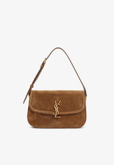 Saint Laurent Solferino Shoulder Bag In Suede In Brown