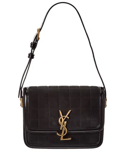 Saint Laurent Solferino Small Quilted Suede & Leather Shoulder Bag In Black