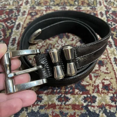 Pre-owned Saint Laurent Solid Brass Black Western Belt Metal Tip Size 36 38 40