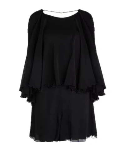 Saint Laurent Solid Color Chiffon Dress In Black