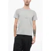 Saint Laurent Solid Color Crew-neck T-shirt With Printed Logo In Gray