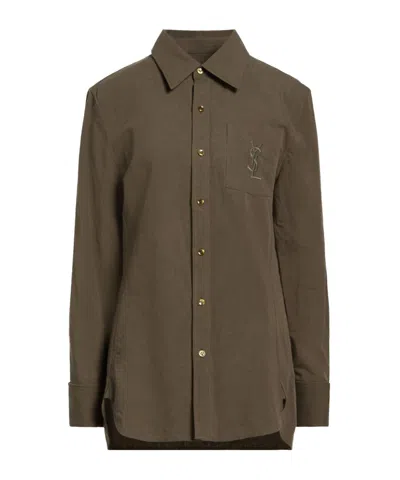 Saint Laurent Solid Color Long Sleeve Shirt In Brown