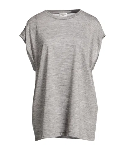 Saint Laurent Solid Color Oversize T-shirts In Gray