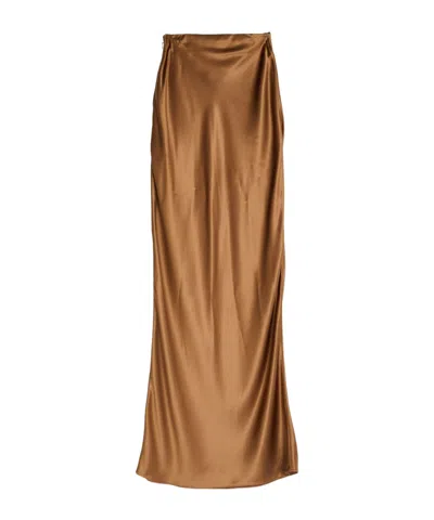 Saint Laurent Solid Color Satin Skirt In Brown