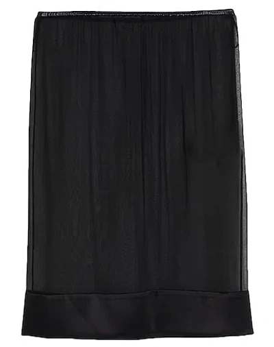 Saint Laurent Solid Color Satin Skirt With Leather Panels In Black