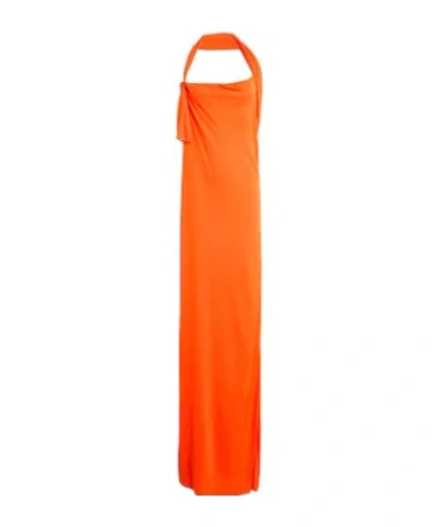Saint Laurent Solid Color Sleeveless Maxi Dress In Orange