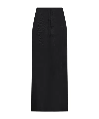 Saint Laurent Solid Color Tulle Midi Skirt In Black