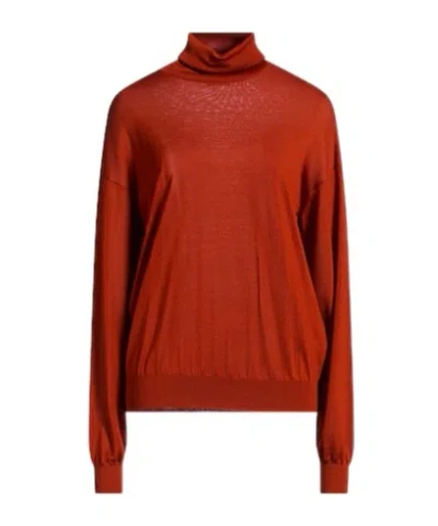 Saint Laurent Solid Color Wool Turtleneck Knit Sweater In Red