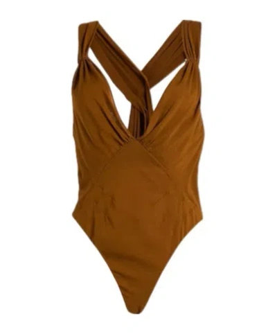 Saint Laurent Solid Colour Bodysuit In Brown