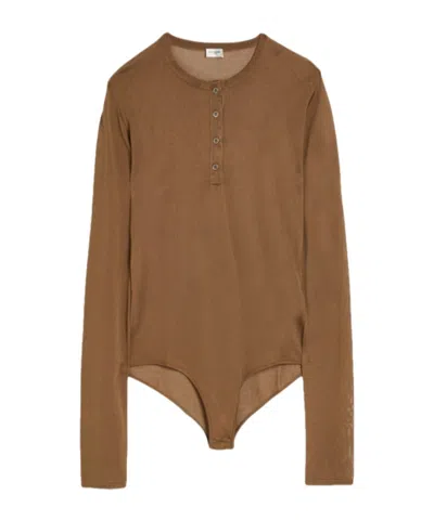 Saint Laurent Solid Colour Lightweight Knitted Bodysuit In Brown