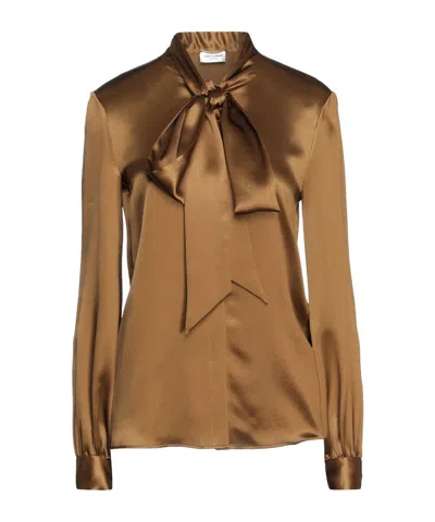Saint Laurent Solid Colour Tops In Brown