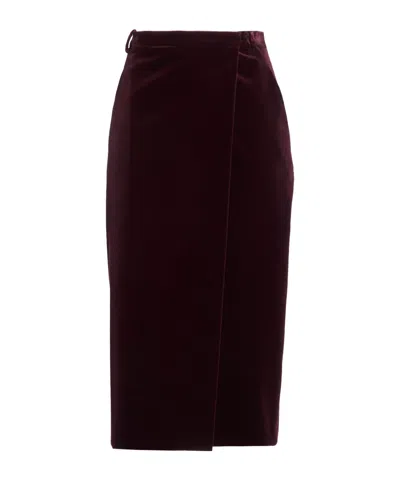 Saint Laurent Solid Velvet Pencil Skirt In Red
